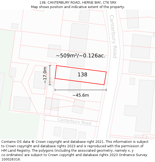 138, CANTERBURY ROAD, HERNE BAY, CT6 5RX: Plot and title map