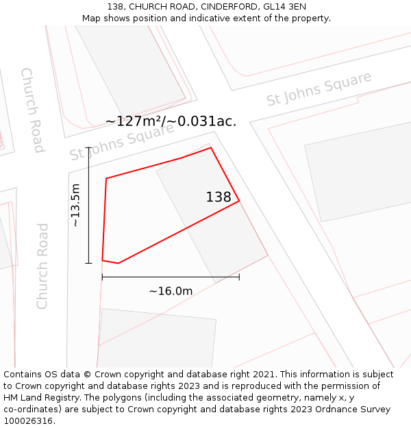 138, CHURCH ROAD, CINDERFORD, GL14 3EN: Plot and title map