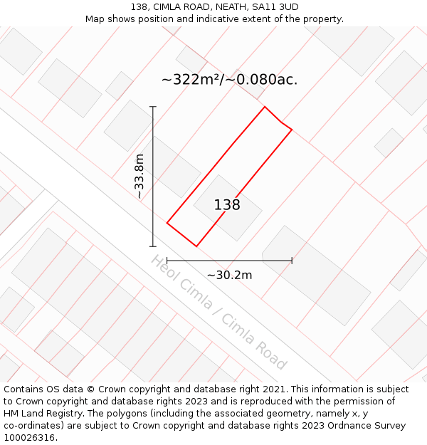 138, CIMLA ROAD, NEATH, SA11 3UD: Plot and title map