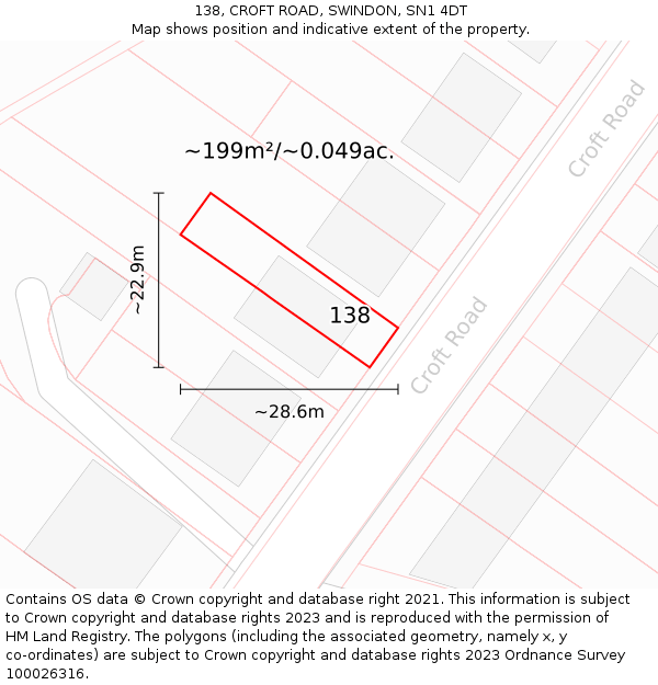 138, CROFT ROAD, SWINDON, SN1 4DT: Plot and title map