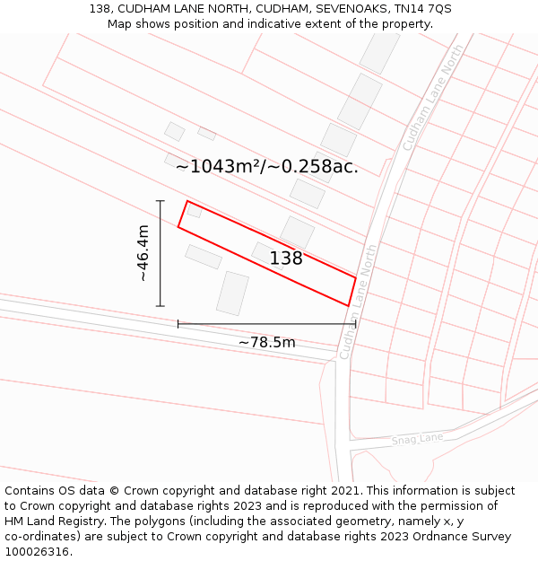 138, CUDHAM LANE NORTH, CUDHAM, SEVENOAKS, TN14 7QS: Plot and title map