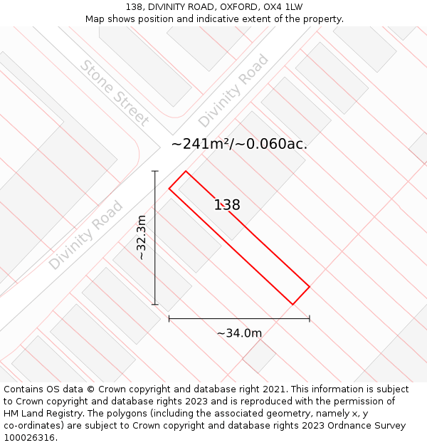 138, DIVINITY ROAD, OXFORD, OX4 1LW: Plot and title map