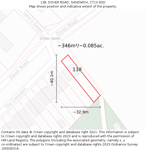 138, DOVER ROAD, SANDWICH, CT13 0DD: Plot and title map