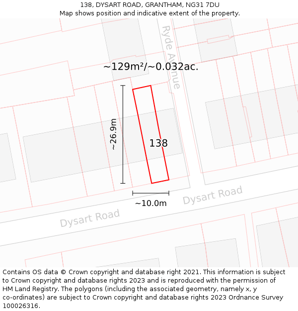 138, DYSART ROAD, GRANTHAM, NG31 7DU: Plot and title map