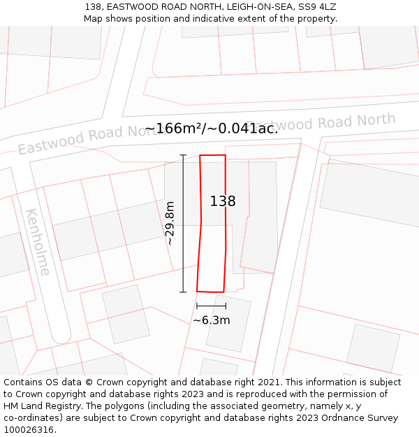 138, EASTWOOD ROAD NORTH, LEIGH-ON-SEA, SS9 4LZ: Plot and title map