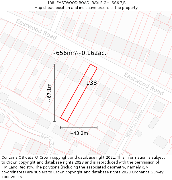 138, EASTWOOD ROAD, RAYLEIGH, SS6 7JR: Plot and title map