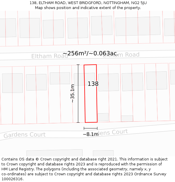 138, ELTHAM ROAD, WEST BRIDGFORD, NOTTINGHAM, NG2 5JU: Plot and title map