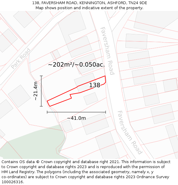 138, FAVERSHAM ROAD, KENNINGTON, ASHFORD, TN24 9DE: Plot and title map