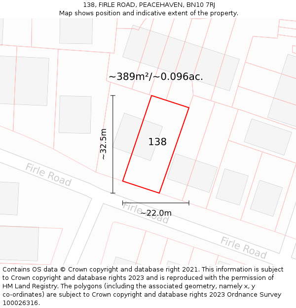 138, FIRLE ROAD, PEACEHAVEN, BN10 7RJ: Plot and title map