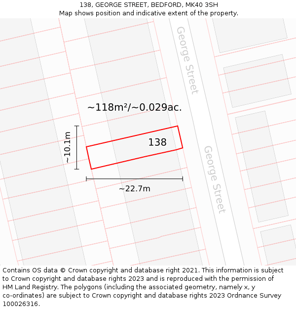 138, GEORGE STREET, BEDFORD, MK40 3SH: Plot and title map