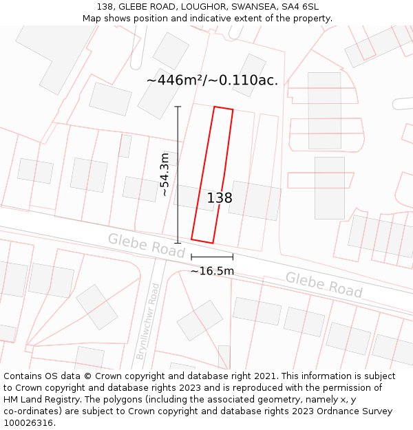 138, GLEBE ROAD, LOUGHOR, SWANSEA, SA4 6SL: Plot and title map