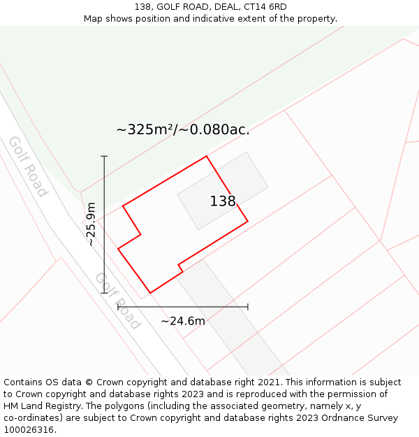 138, GOLF ROAD, DEAL, CT14 6RD: Plot and title map