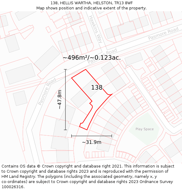 138, HELLIS WARTHA, HELSTON, TR13 8WF: Plot and title map