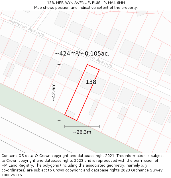 138, HERLWYN AVENUE, RUISLIP, HA4 6HH: Plot and title map