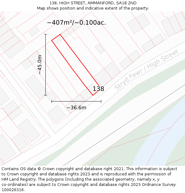 138, HIGH STREET, AMMANFORD, SA18 2ND: Plot and title map