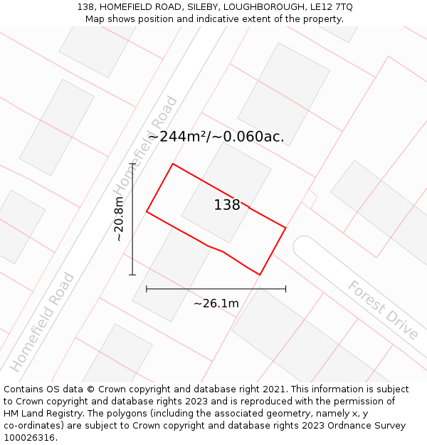 138, HOMEFIELD ROAD, SILEBY, LOUGHBOROUGH, LE12 7TQ: Plot and title map