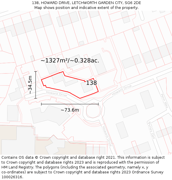 138, HOWARD DRIVE, LETCHWORTH GARDEN CITY, SG6 2DE: Plot and title map