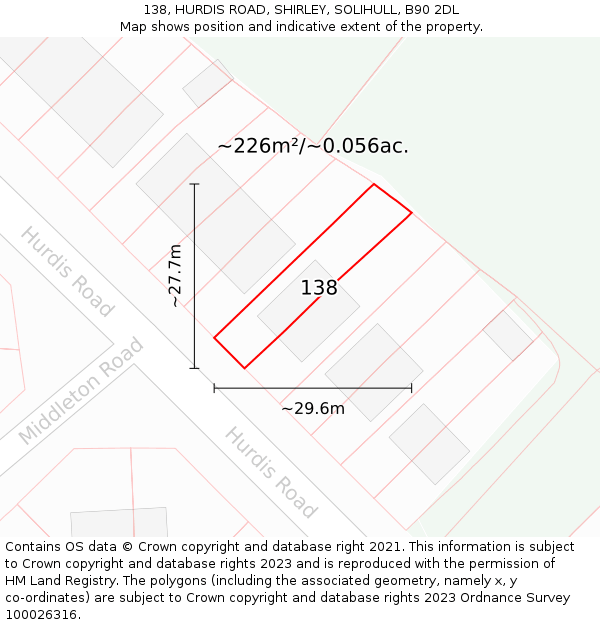 138, HURDIS ROAD, SHIRLEY, SOLIHULL, B90 2DL: Plot and title map