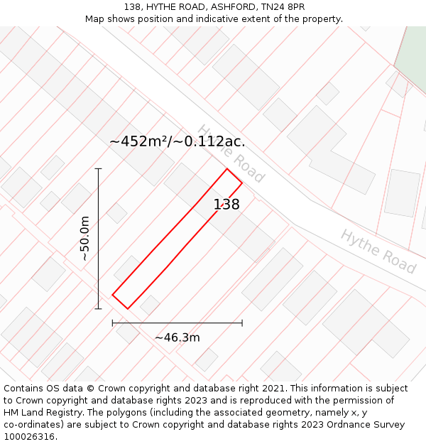 138, HYTHE ROAD, ASHFORD, TN24 8PR: Plot and title map