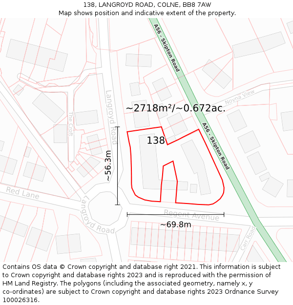 138, LANGROYD ROAD, COLNE, BB8 7AW: Plot and title map