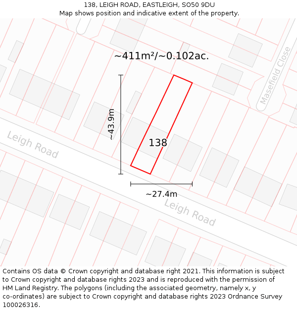 138, LEIGH ROAD, EASTLEIGH, SO50 9DU: Plot and title map