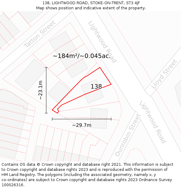 138, LIGHTWOOD ROAD, STOKE-ON-TRENT, ST3 4JF: Plot and title map