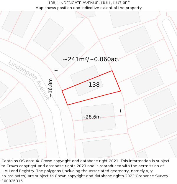 138, LINDENGATE AVENUE, HULL, HU7 0EE: Plot and title map