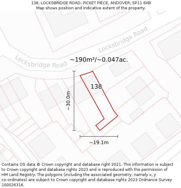 138, LOCKSBRIDGE ROAD, PICKET PIECE, ANDOVER, SP11 6XB: Plot and title map