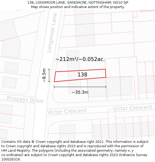 138, LONGMOOR LANE, SANDIACRE, NOTTINGHAM, NG10 5JP: Plot and title map