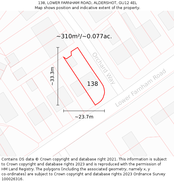 138, LOWER FARNHAM ROAD, ALDERSHOT, GU12 4EL: Plot and title map