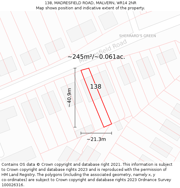 138, MADRESFIELD ROAD, MALVERN, WR14 2NR: Plot and title map