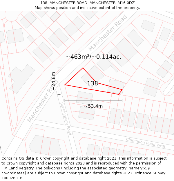 138, MANCHESTER ROAD, MANCHESTER, M16 0DZ: Plot and title map