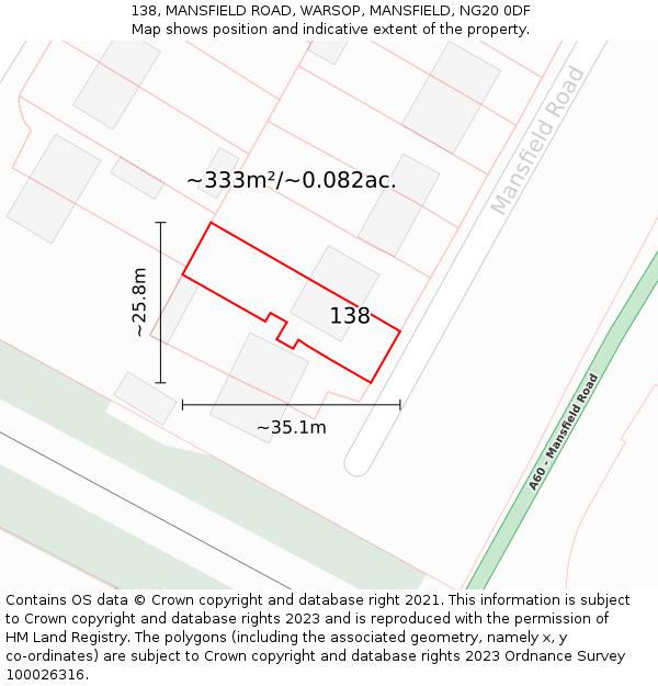 138, MANSFIELD ROAD, WARSOP, MANSFIELD, NG20 0DF: Plot and title map