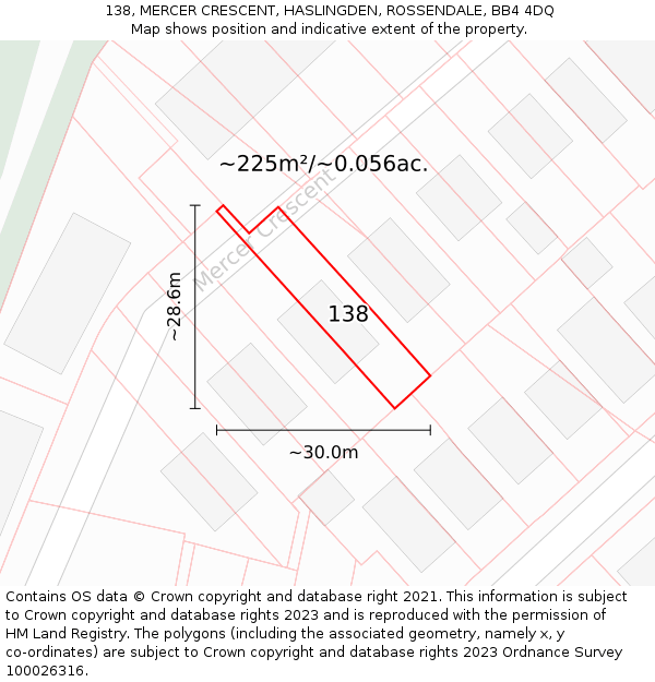 138, MERCER CRESCENT, HASLINGDEN, ROSSENDALE, BB4 4DQ: Plot and title map