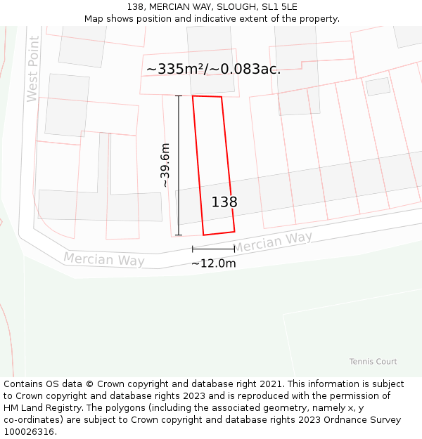 138, MERCIAN WAY, SLOUGH, SL1 5LE: Plot and title map