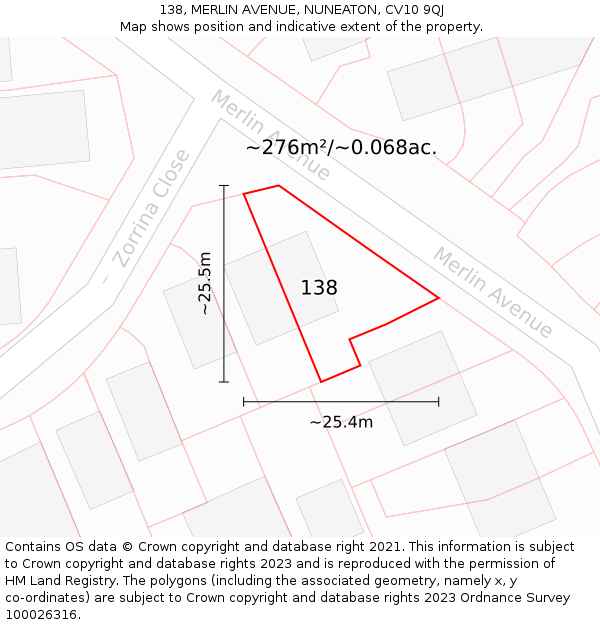 138, MERLIN AVENUE, NUNEATON, CV10 9QJ: Plot and title map