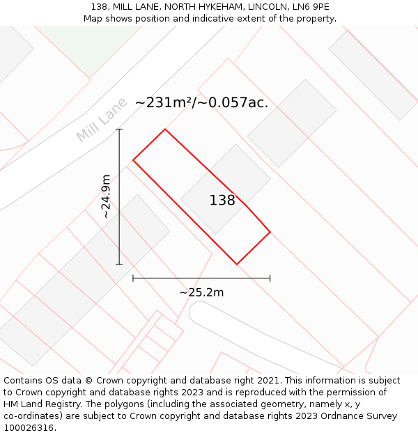 138, MILL LANE, NORTH HYKEHAM, LINCOLN, LN6 9PE: Plot and title map