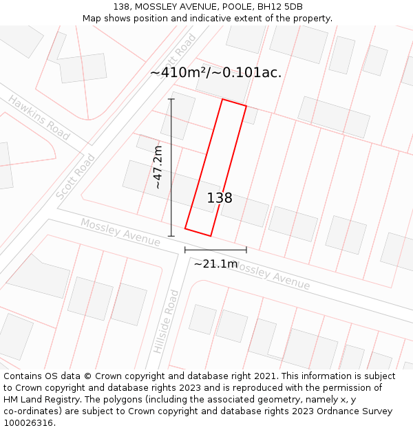 138, MOSSLEY AVENUE, POOLE, BH12 5DB: Plot and title map