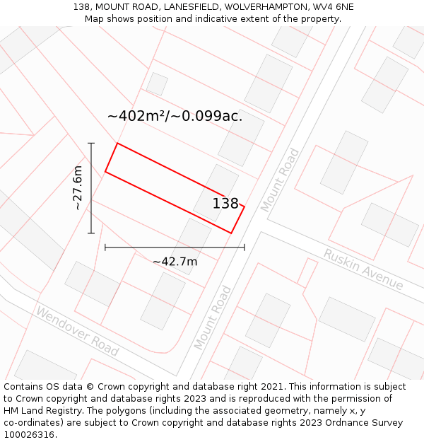 138, MOUNT ROAD, LANESFIELD, WOLVERHAMPTON, WV4 6NE: Plot and title map