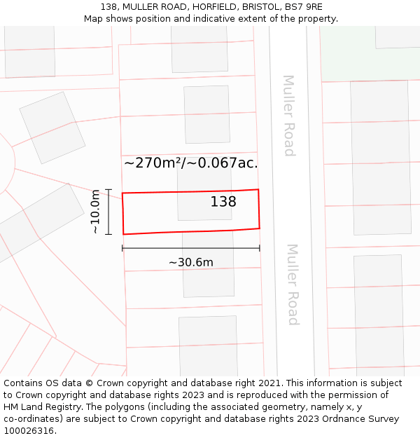 138, MULLER ROAD, HORFIELD, BRISTOL, BS7 9RE: Plot and title map