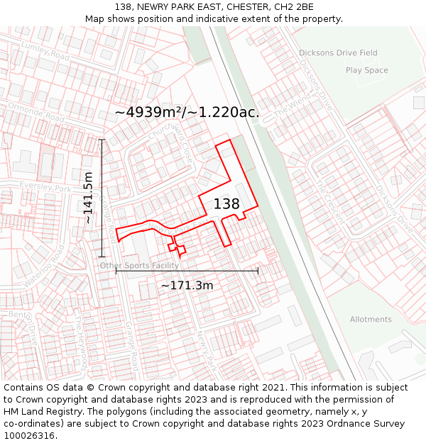138, NEWRY PARK EAST, CHESTER, CH2 2BE: Plot and title map