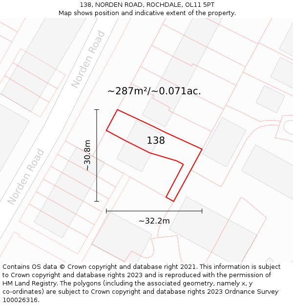 138, NORDEN ROAD, ROCHDALE, OL11 5PT: Plot and title map