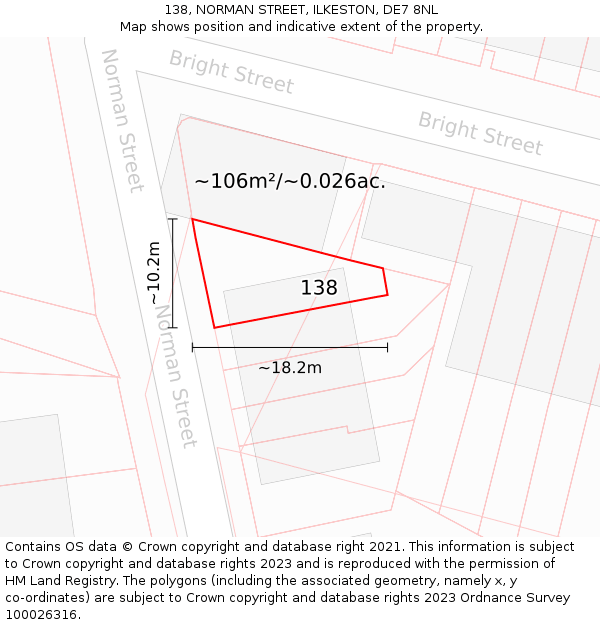 138, NORMAN STREET, ILKESTON, DE7 8NL: Plot and title map