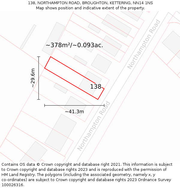 138, NORTHAMPTON ROAD, BROUGHTON, KETTERING, NN14 1NS: Plot and title map