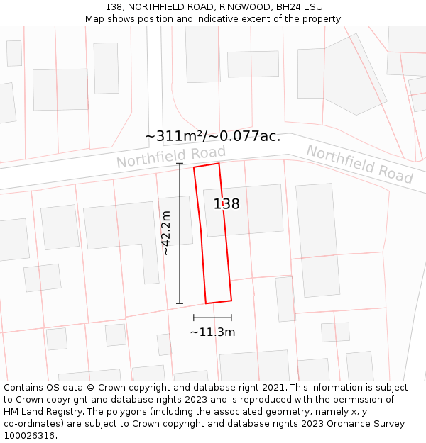 138, NORTHFIELD ROAD, RINGWOOD, BH24 1SU: Plot and title map