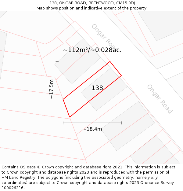 138, ONGAR ROAD, BRENTWOOD, CM15 9DJ: Plot and title map