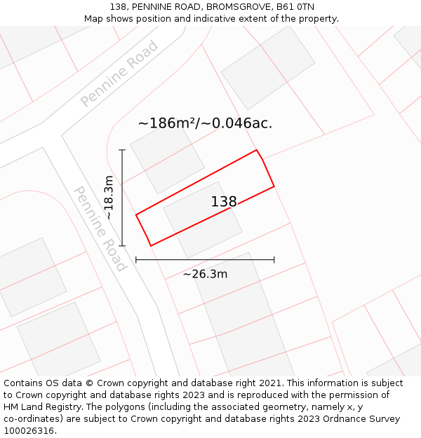 138, PENNINE ROAD, BROMSGROVE, B61 0TN: Plot and title map