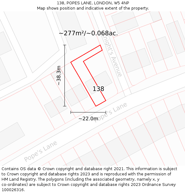 138, POPES LANE, LONDON, W5 4NP: Plot and title map