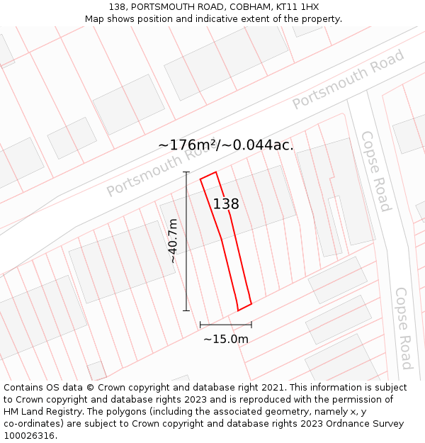 138, PORTSMOUTH ROAD, COBHAM, KT11 1HX: Plot and title map
