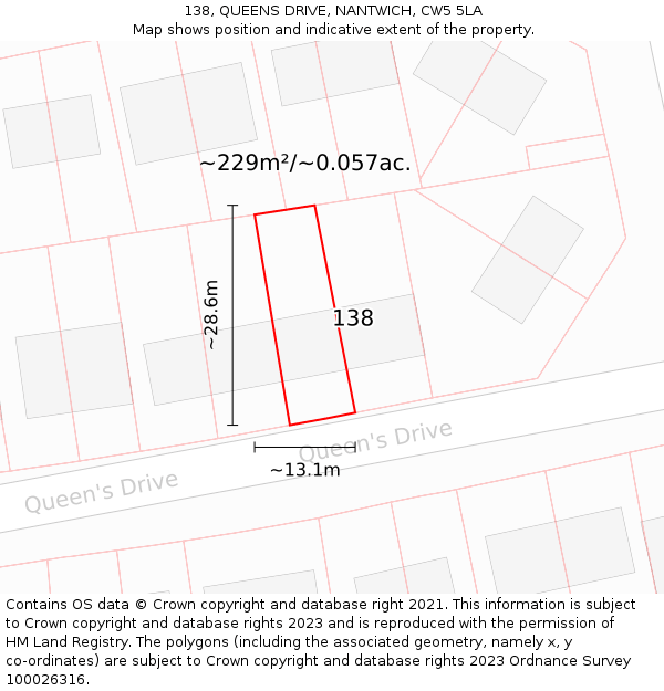 138, QUEENS DRIVE, NANTWICH, CW5 5LA: Plot and title map